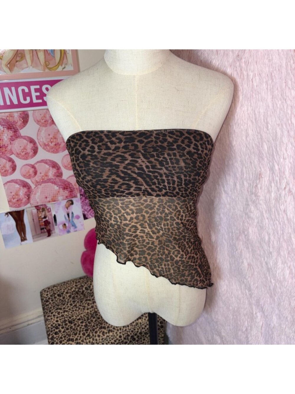 Edikted Leopard print tube top with ruffled hem